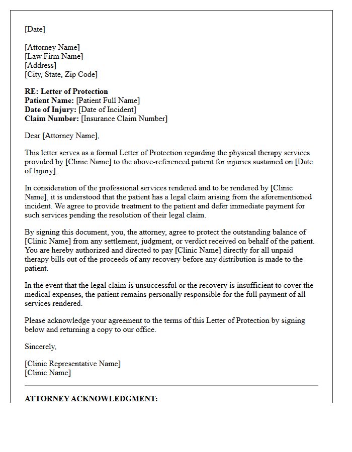 Standard Physical Therapy Letter of Protection