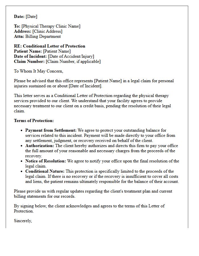 Conditional Physical Therapy Letter of Protection