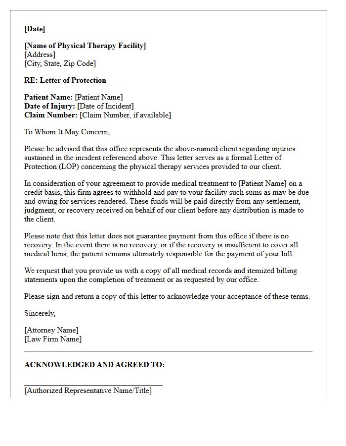 Pre-Settlement Physical Therapy Letter of Protection