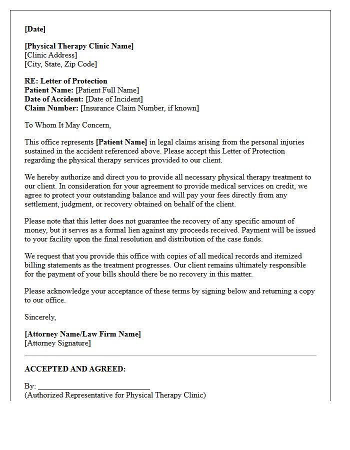 Post-Accident Physical Therapy Letter of Protection