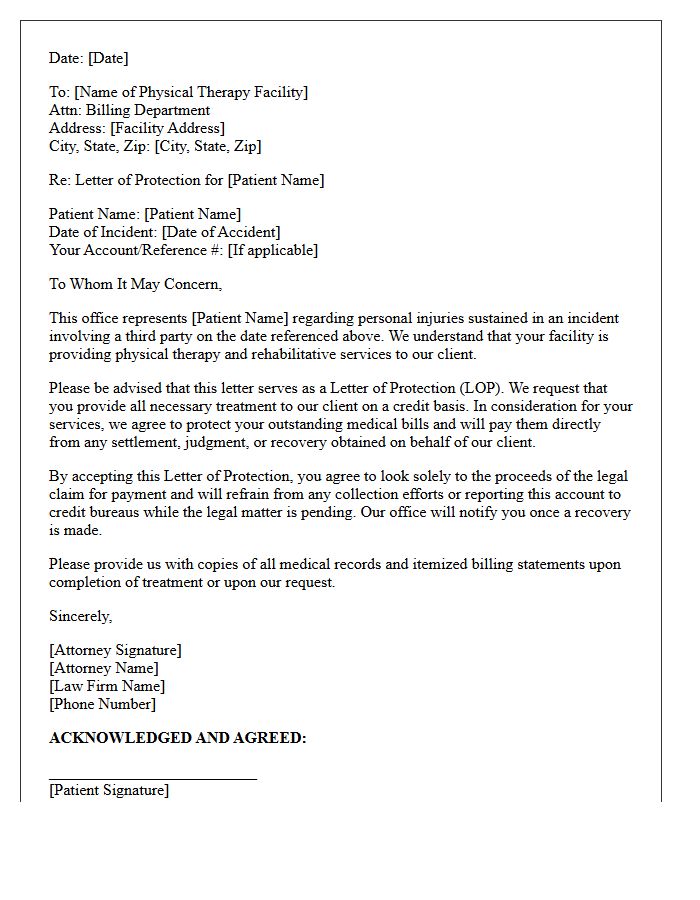 Third-Party Liability Physical Therapy Letter of Protection