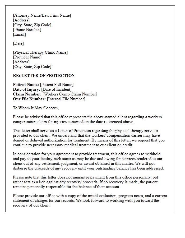 Workers Compensation Physical Therapy Letter of Protection