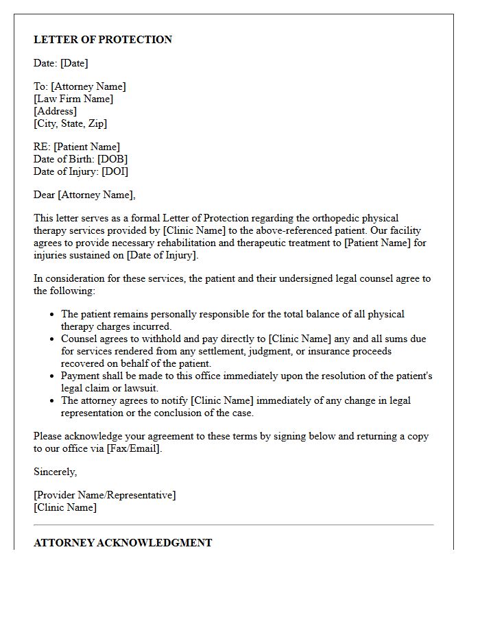 Orthopedic Physical Therapy Letter of Protection