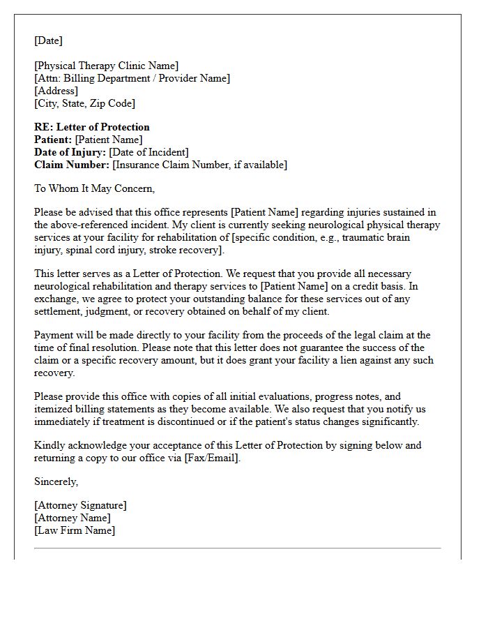 Neurological Physical Therapy Letter of Protection