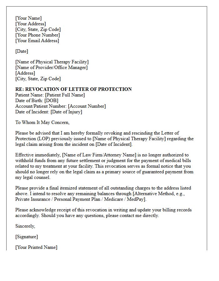 Revocation of Physical Therapy Letter of Protection