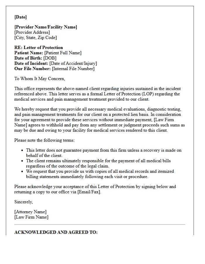 Standard Initial Pain Management Letter of Protection