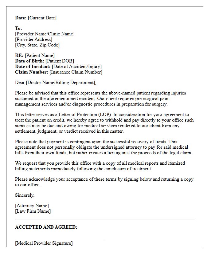 Pre-Surgical Pain Management Letter of Protection