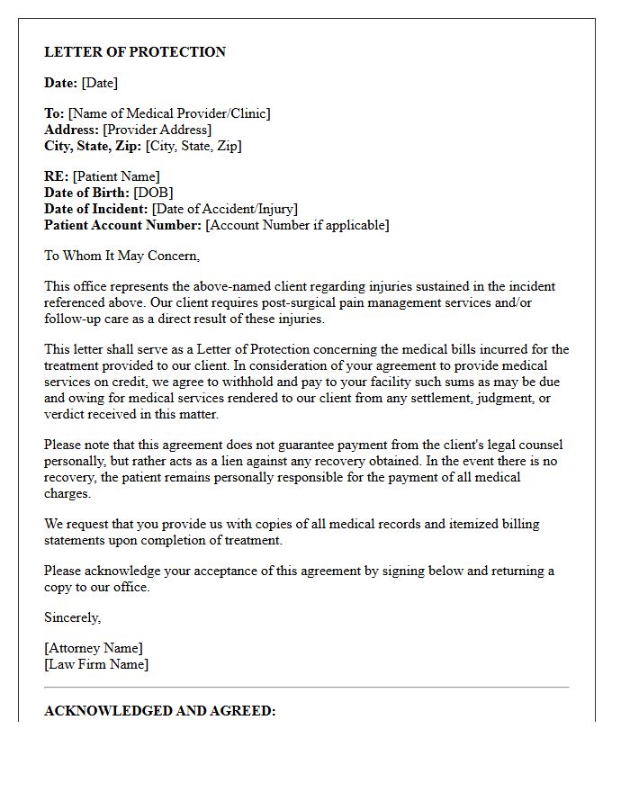 Post-Surgical Pain Management Letter of Protection