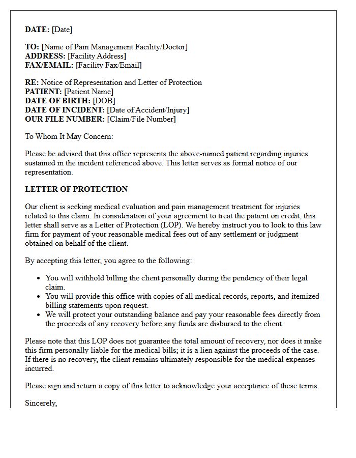 Notice of Representation and Pain Management Letter of Protection