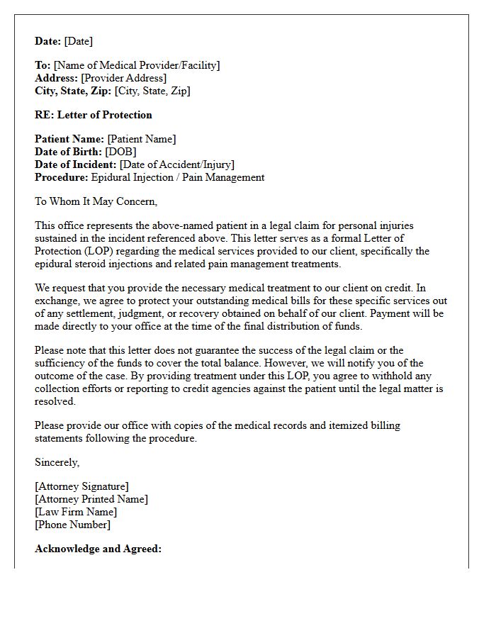 Epidural Injection Pain Management Letter of Protection