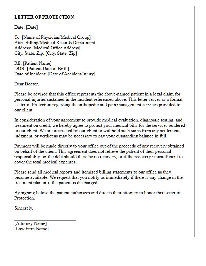 Orthopedic and Pain Management Letter of Protection