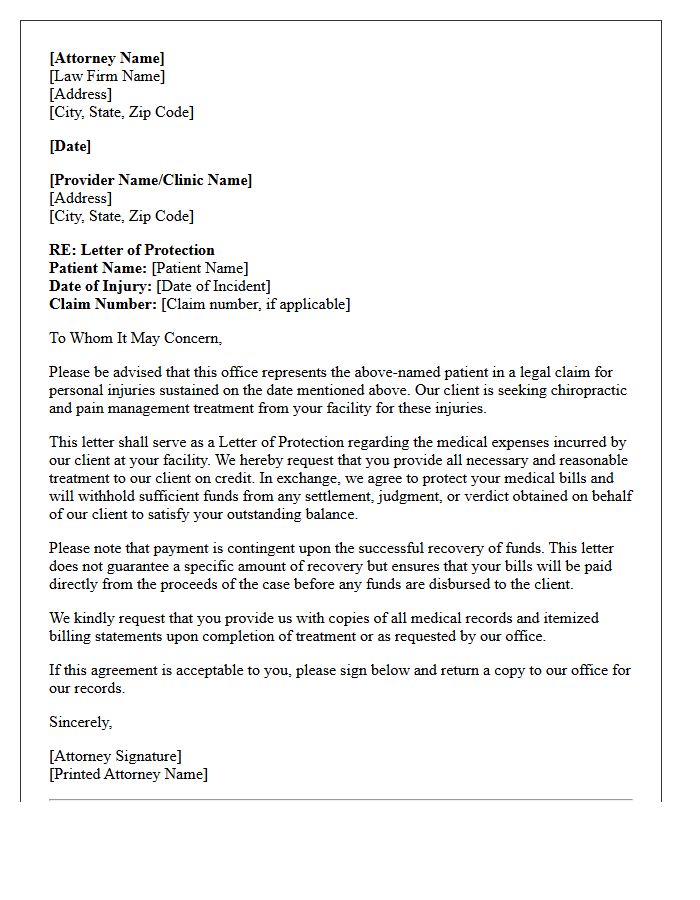Chiropractic and Pain Management Letter of Protection