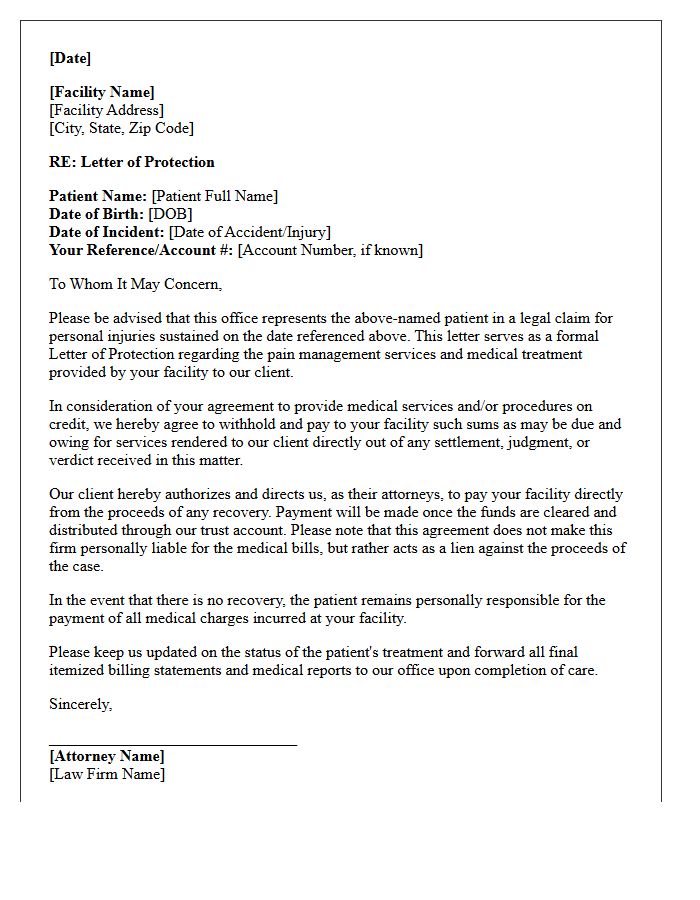 Outpatient Facility Pain Management Letter of Protection