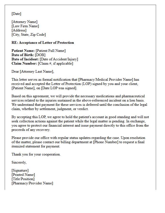 Medication Letter of Protection Acceptance Letter