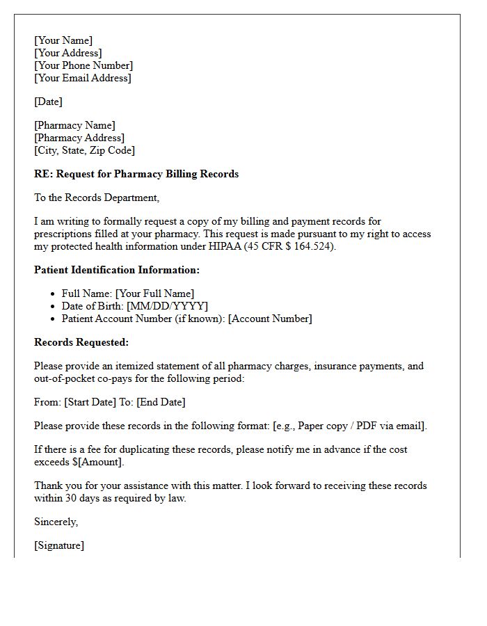 Pharmacy Billing Records Request Letter