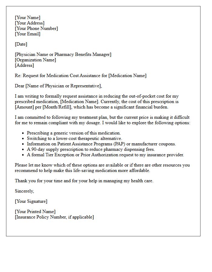 Medication Cost Reduction Request Letter