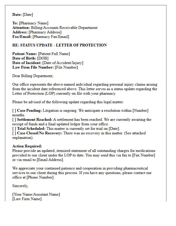 Pharmacy Letter of Protection Status Update Letter