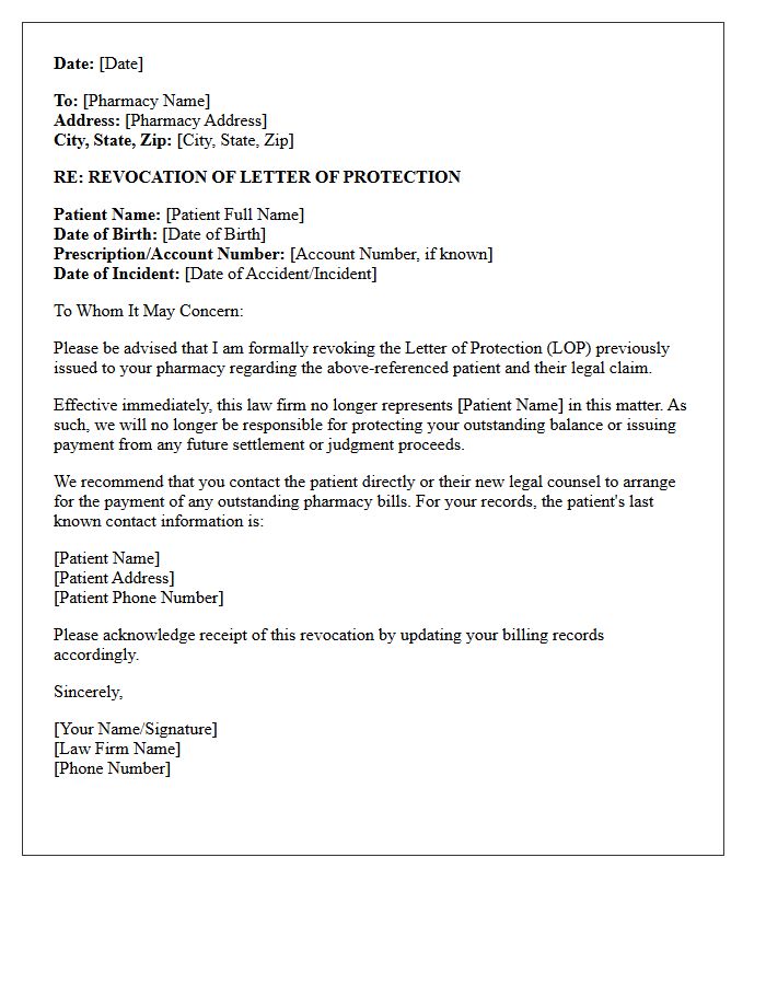 Pharmacy Letter of Protection Revocation Letter