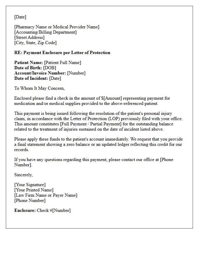 Medication Letter of Protection Payment Enclosure Letter