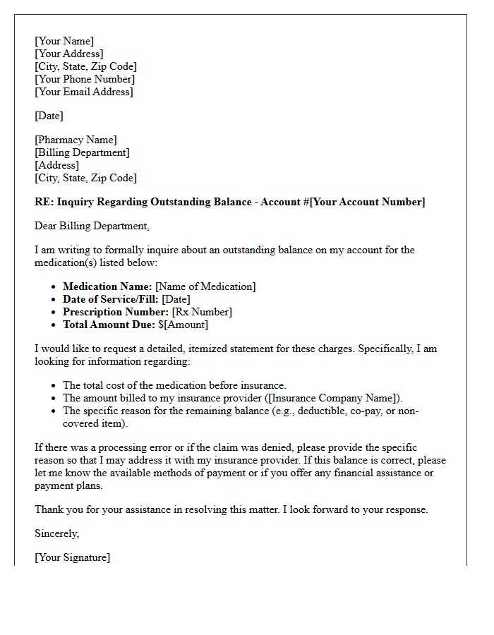 Outstanding Medication Balance Inquiry Letter