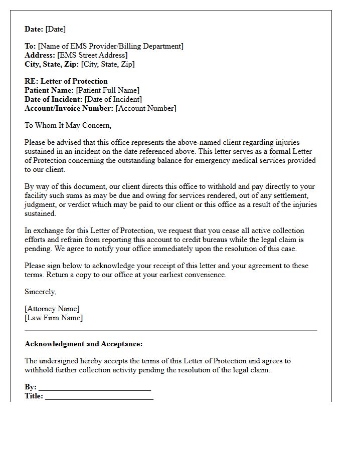 Standard Emergency Medical Services Letter of Protection
