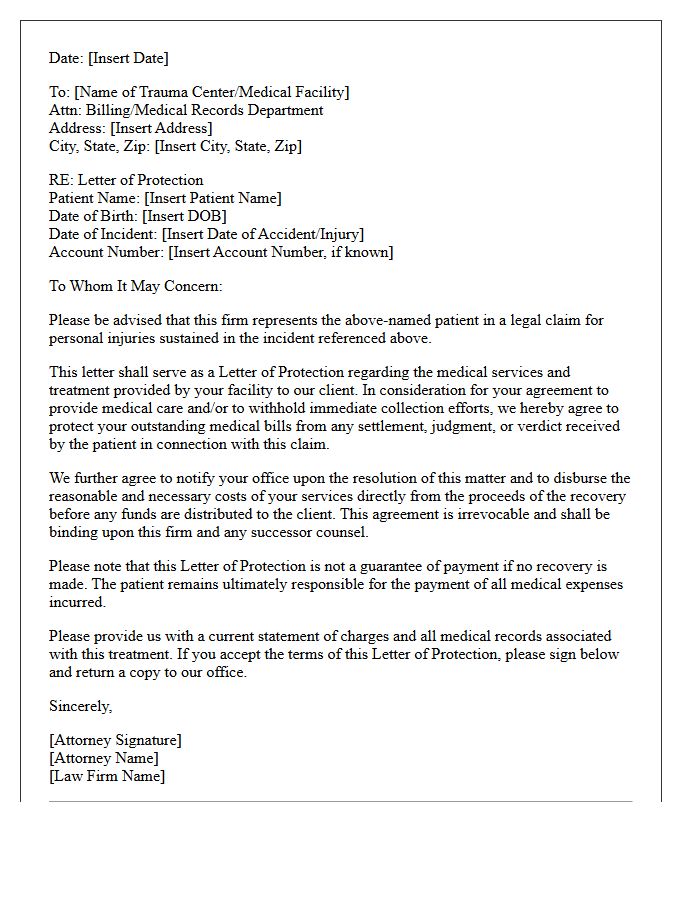 Trauma Center Medical Treatment Letter of Protection