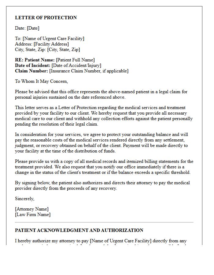 Urgent Care Facility Letter of Protection