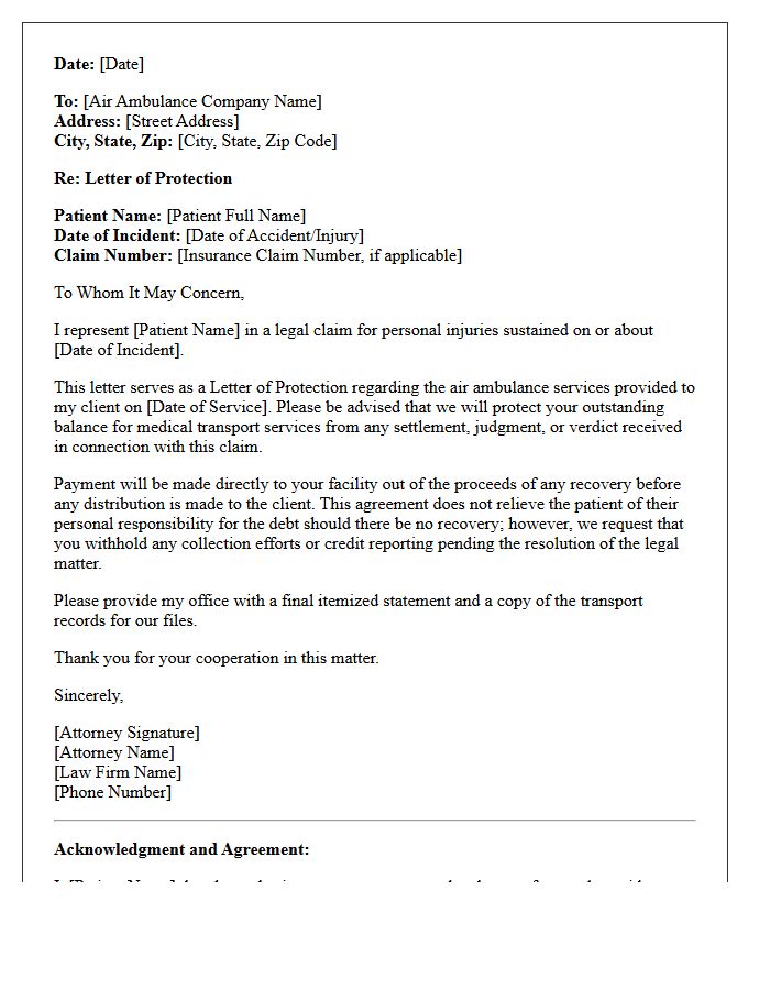 Air Ambulance Transport Letter of Protection