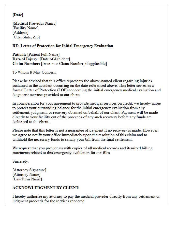 Initial Emergency Evaluation Letter of Protection