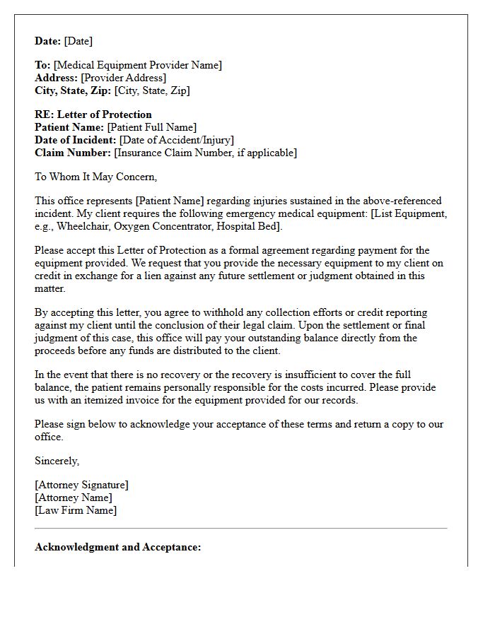 Emergency Medical Equipment Provider Letter of Protection