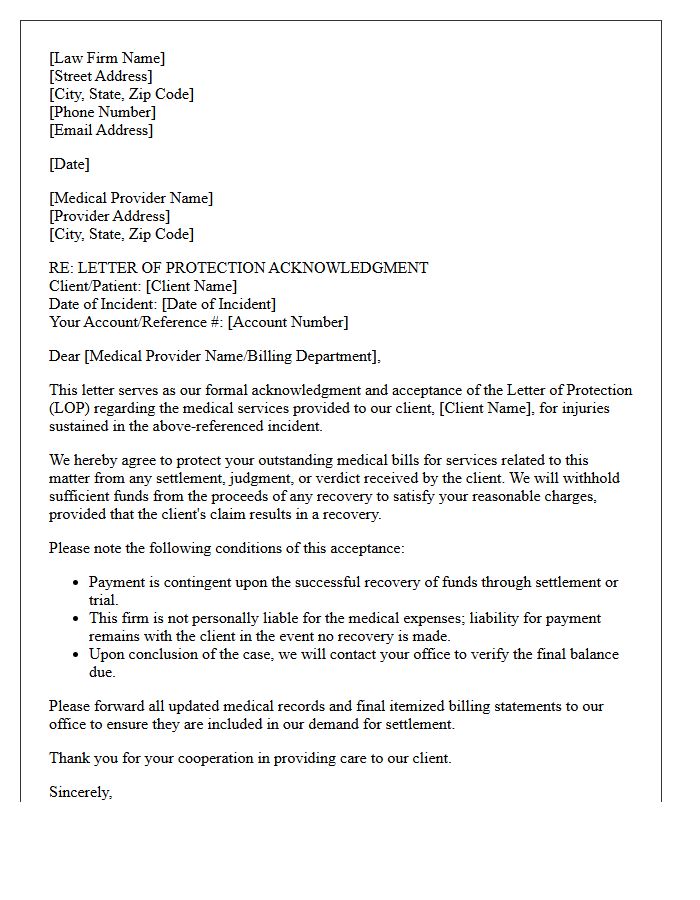 Standard Law Firm Letter of Protection Acknowledgment and Acceptance
