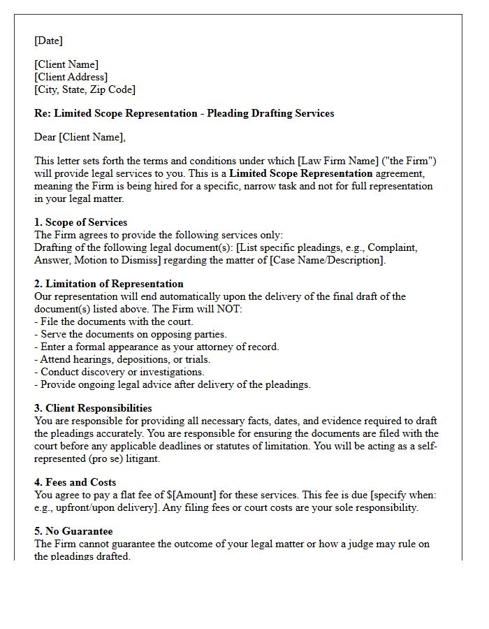 Pleading Drafting Limited Scope Representation Engagement Letter