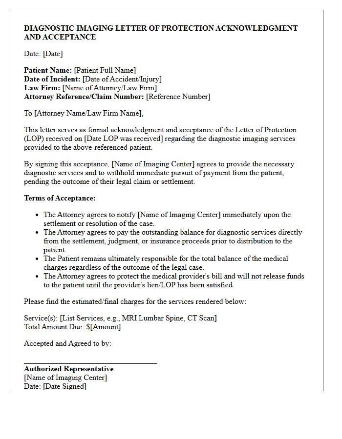 Diagnostic Imaging Letter of Protection Acknowledgment and Acceptance