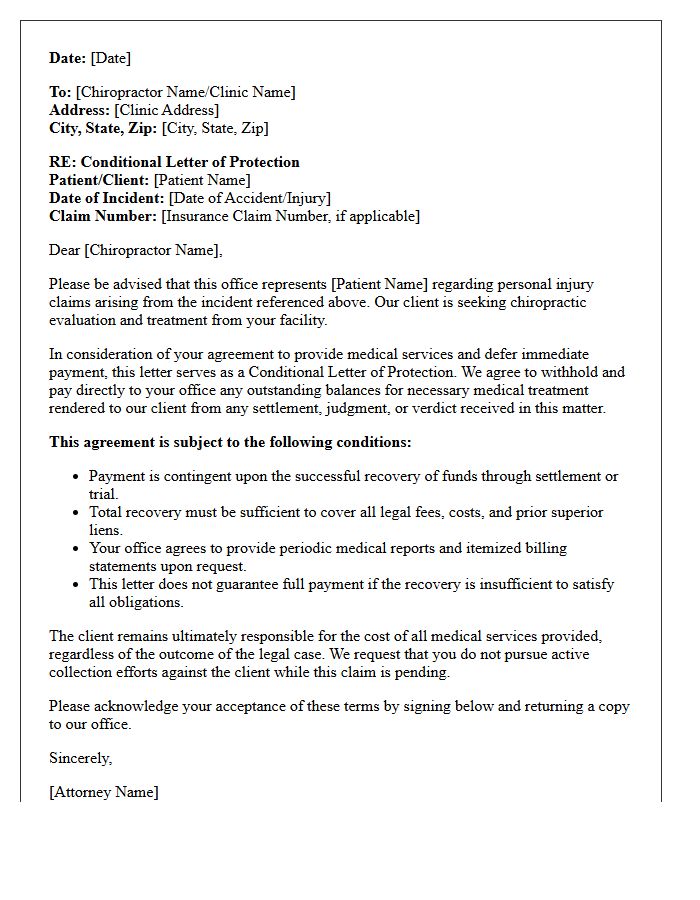 Conditional Letter of Protection for Chiropractic Services