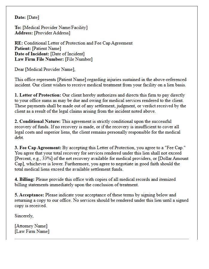 Conditional Letter of Protection with Fee Cap Agreement