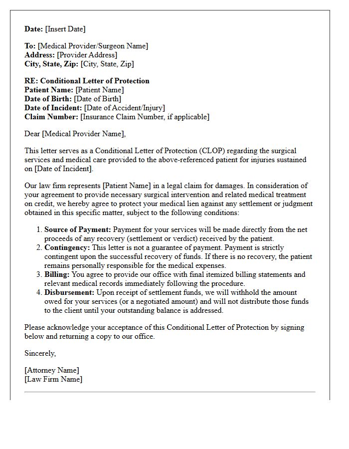 Conditional Letter of Protection for Surgical Funding