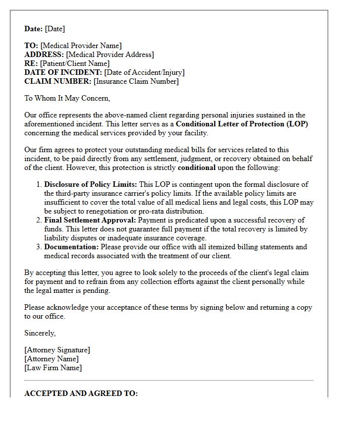 Conditional Letter of Protection Pending Policy Limits Disclosure