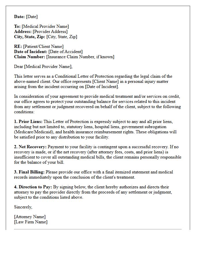 Conditional Letter of Protection Subject to Prior Liens