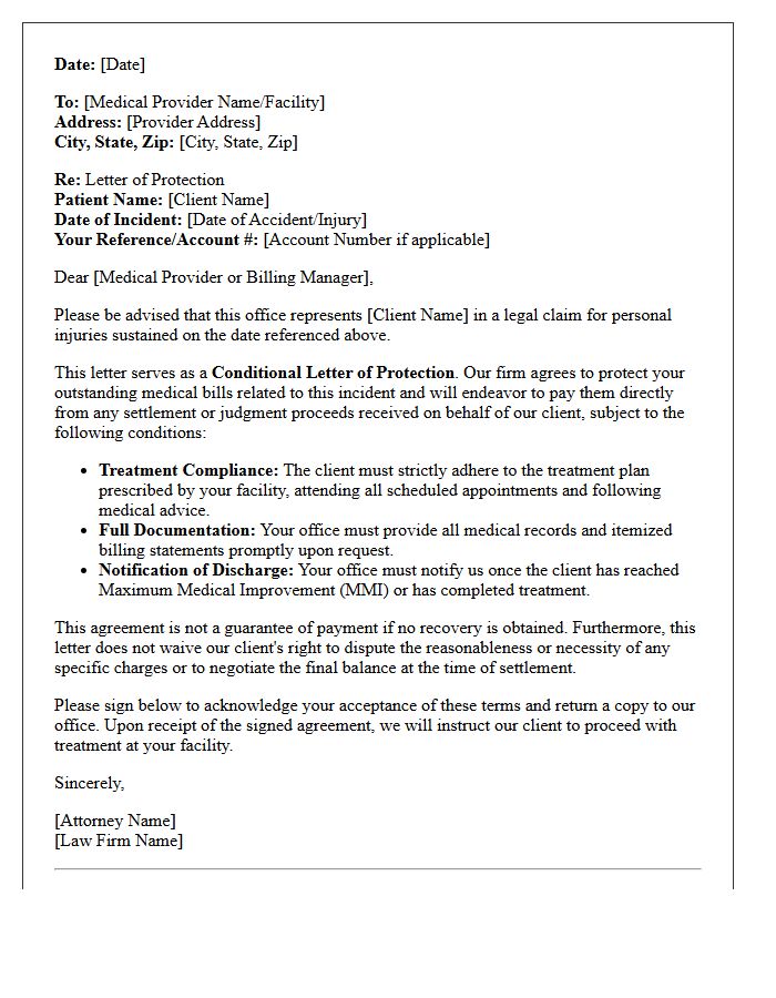 Conditional Letter of Protection Upon Client Treatment Compliance