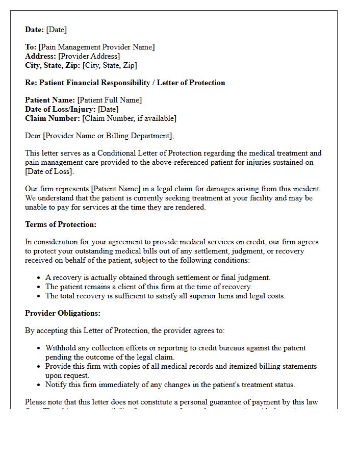 Conditional Letter of Protection for Pain Management Care