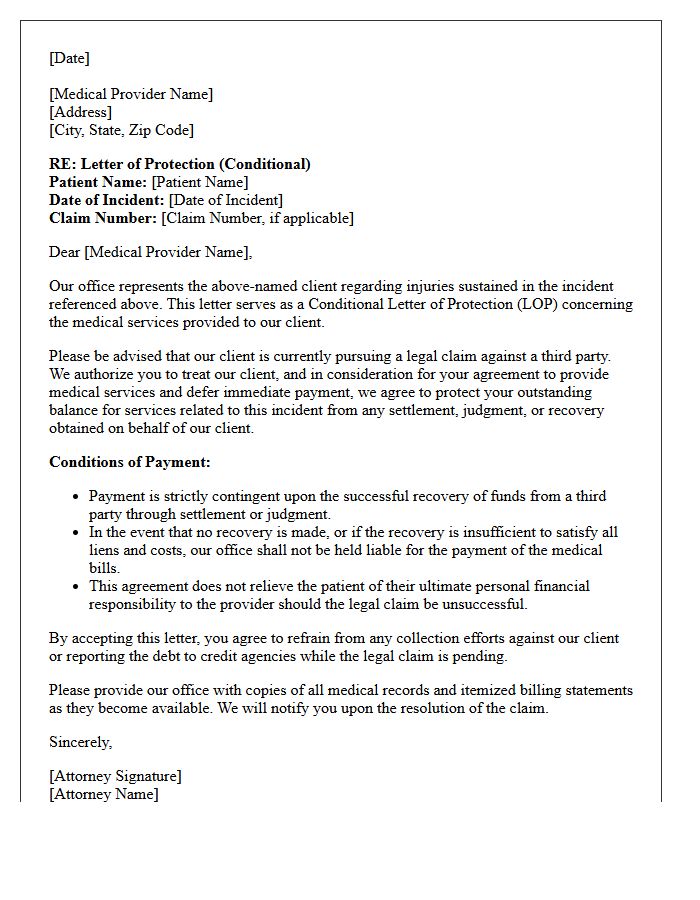 Conditional Letter of Protection Contingent on Third-Party Recovery