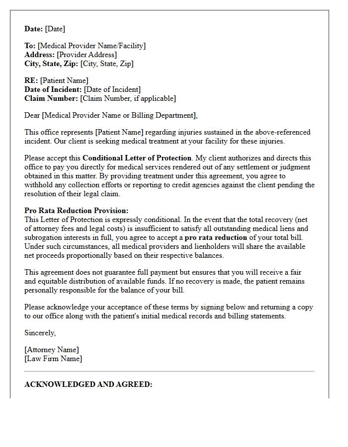 Conditional Letter of Protection Subject to Pro Rata Reduction