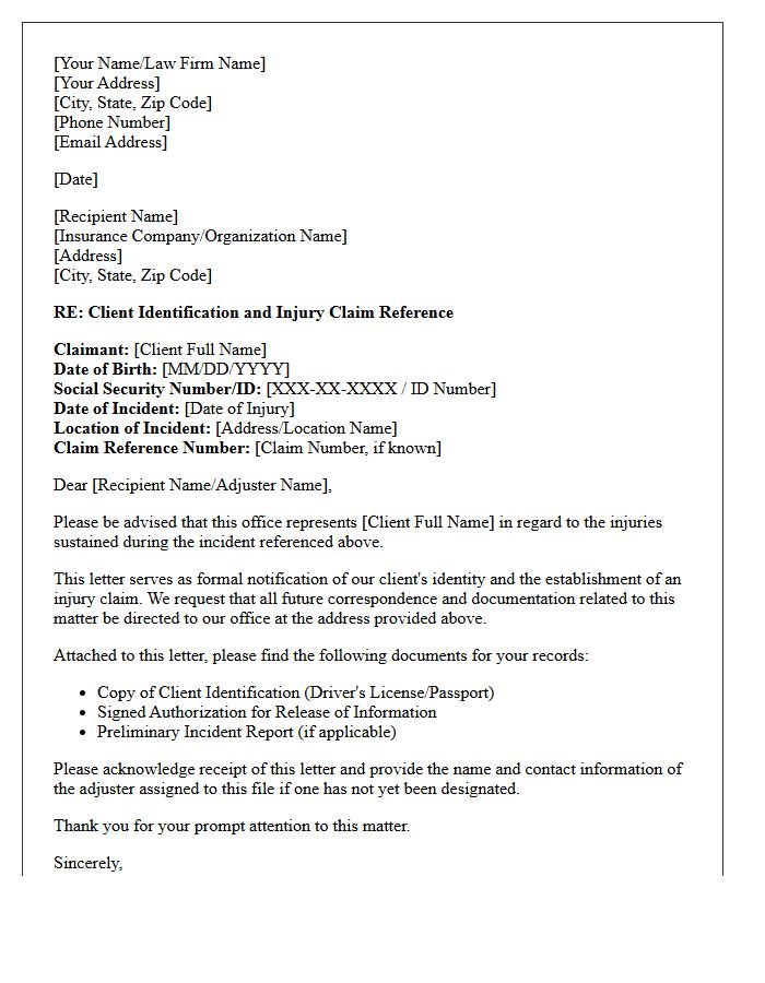 Client Identification And Injury Claim Reference