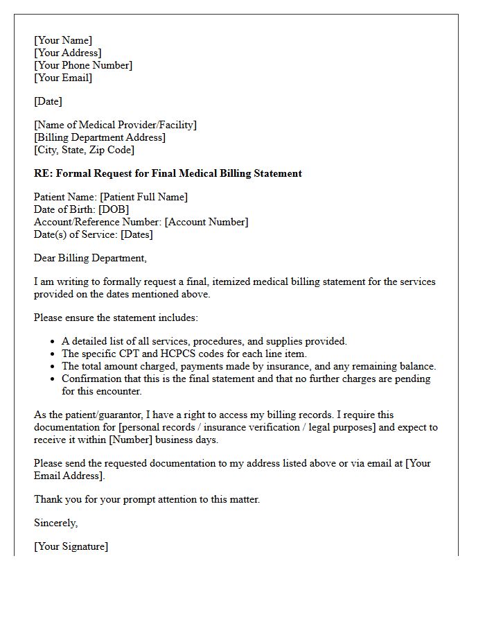 Obligation To Provide Final Medical Billing Statement