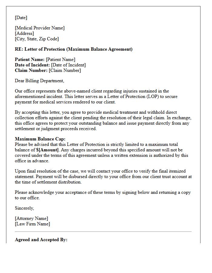 Maximum Balance Letter of Protection