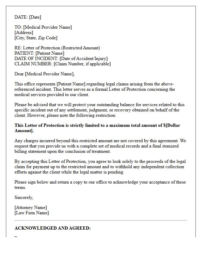 Restricted Amount Letter of Protection