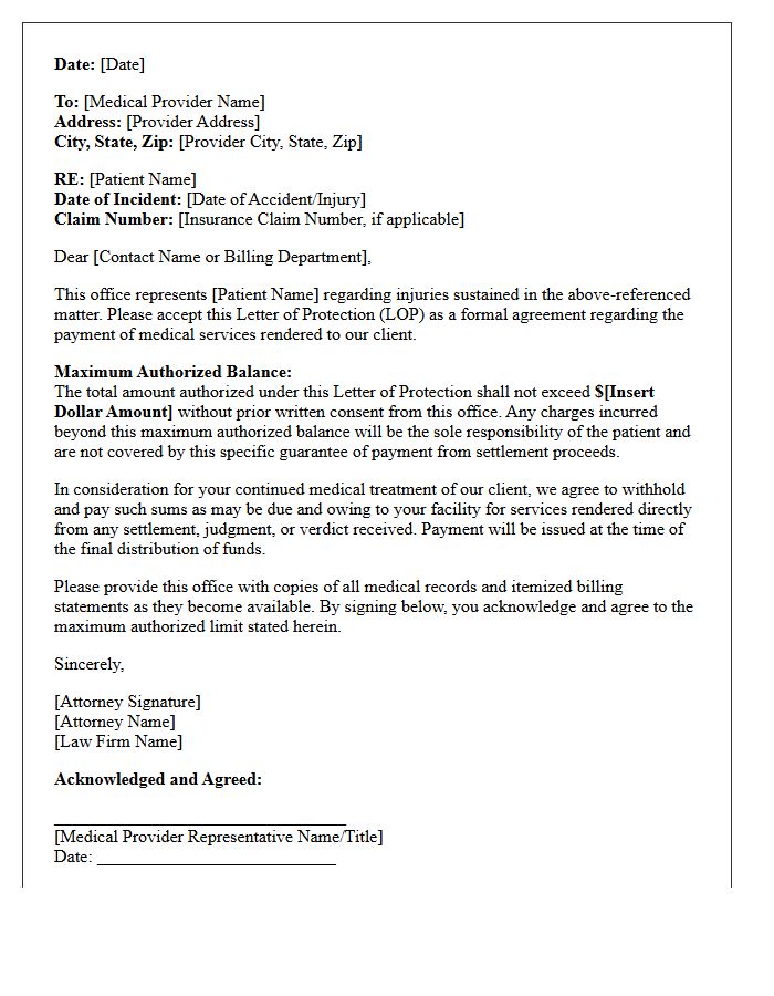 Maximum Authorized Balance Letter of Protection
