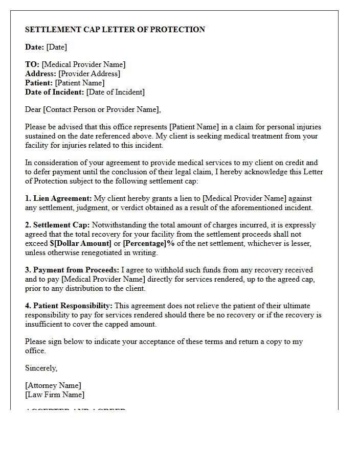 Settlement Cap Letter of Protection