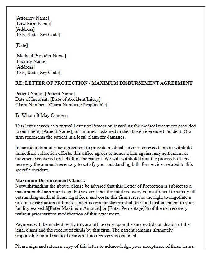 Maximum Disbursement Letter of Protection