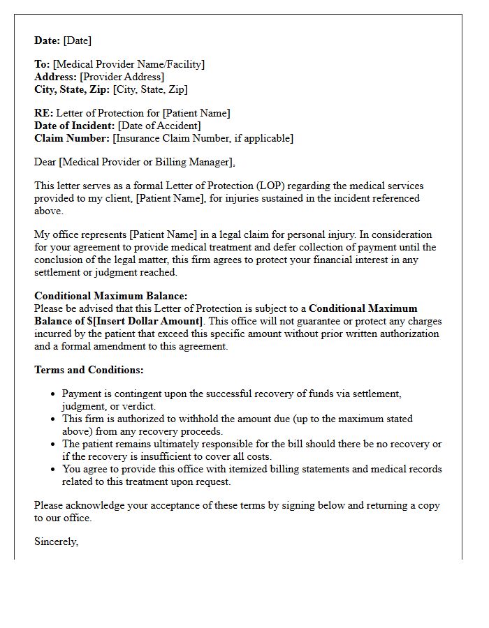 Conditional Maximum Balance Letter of Protection
